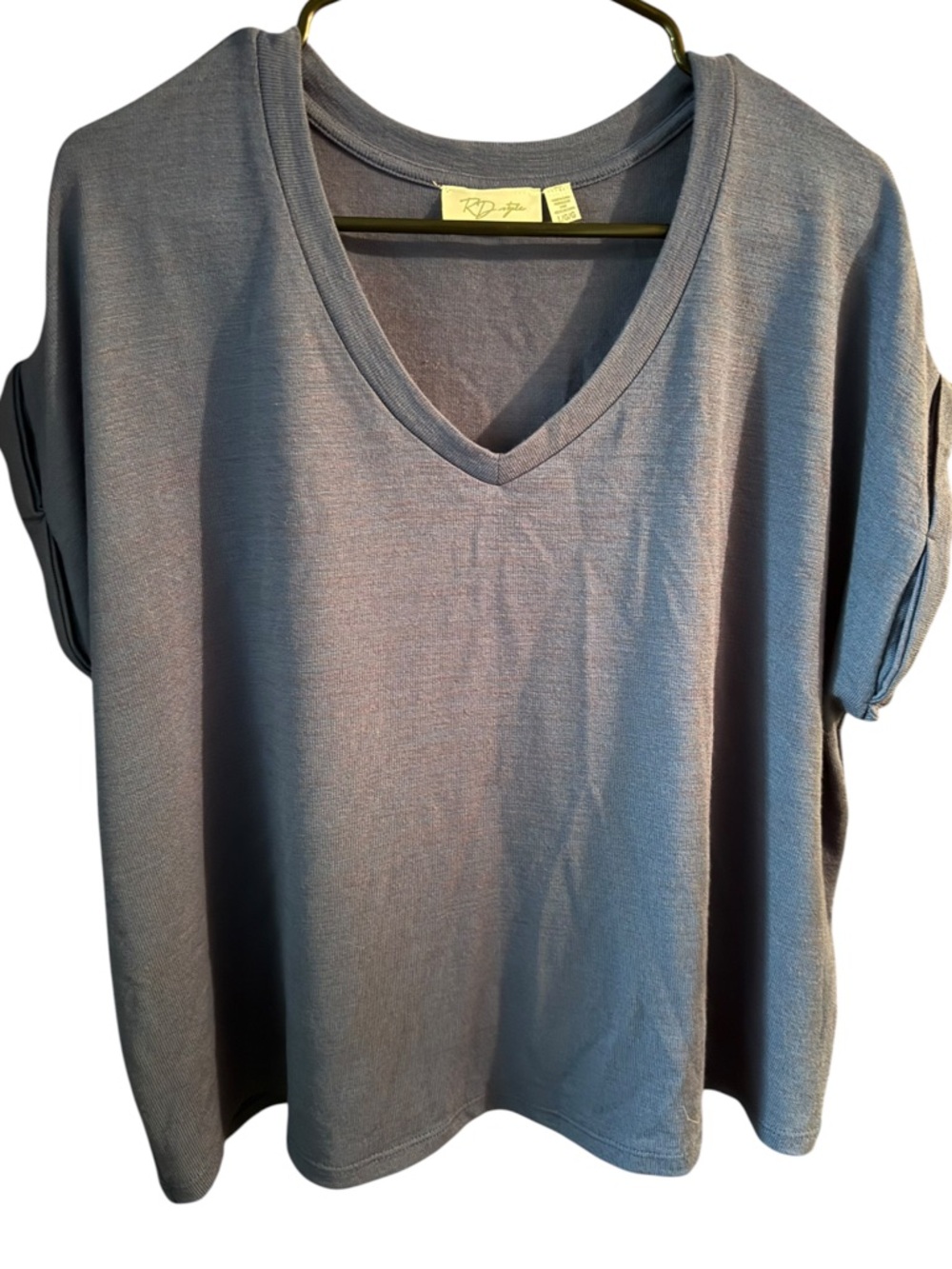 RD Style V-Neck Short Sleeve Top in Dusty Blue